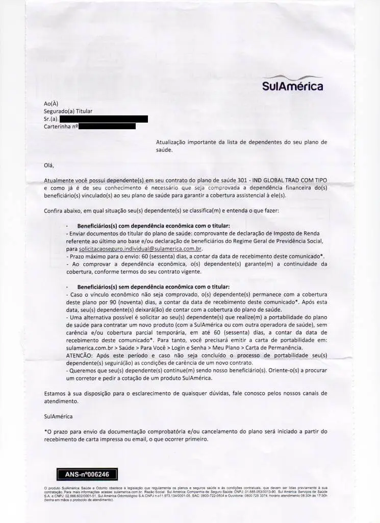SulAmérica anuncia exclusão de dependentes de planos familiares